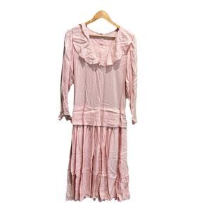 Eileen West Pink Dot Long Sleeve Button Up Tie Waist Nightgown Dress Size 6